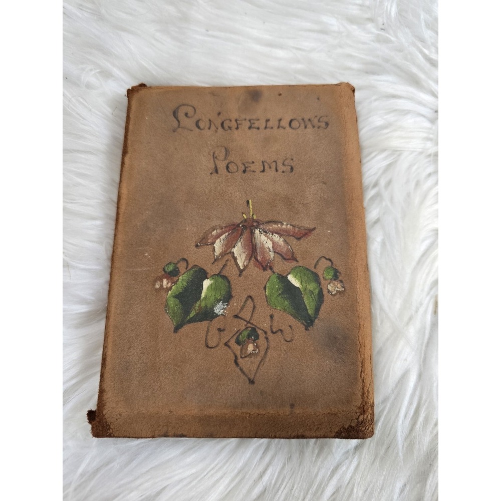 Vintage Book Poems by Longfellows New York Limp Suede Leather